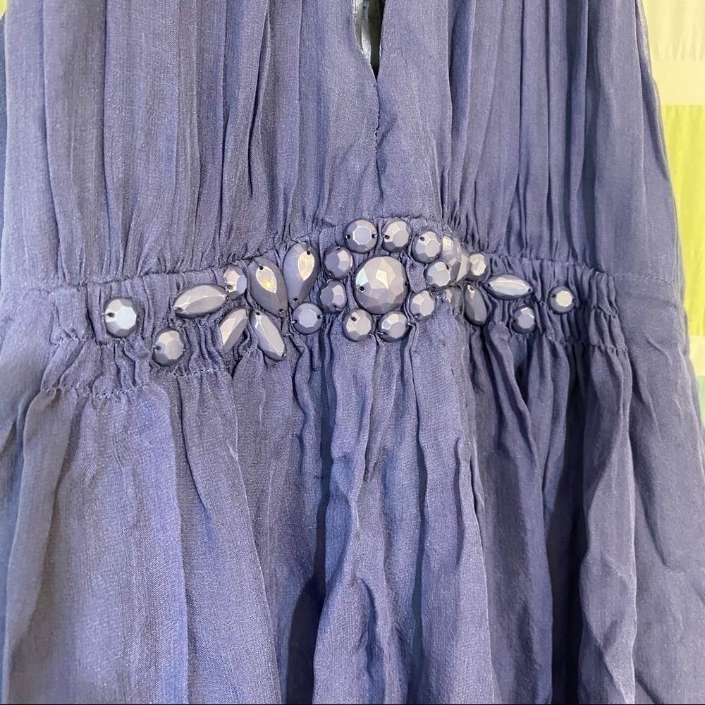 Rebecca Taylor Silk Beaded Waist Halter Dress Blue Sz 2 - Picture 3 of 9